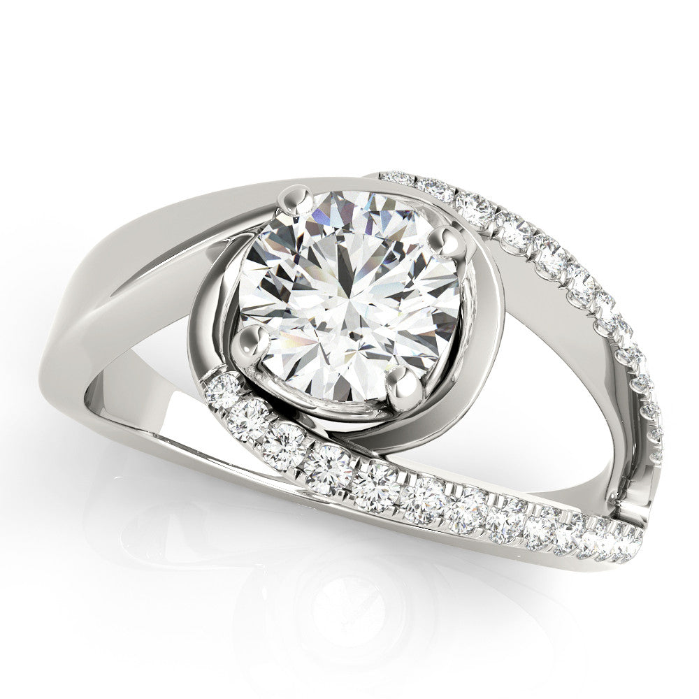 White gold Round Solitaire Split Shank Halo Prong Ring