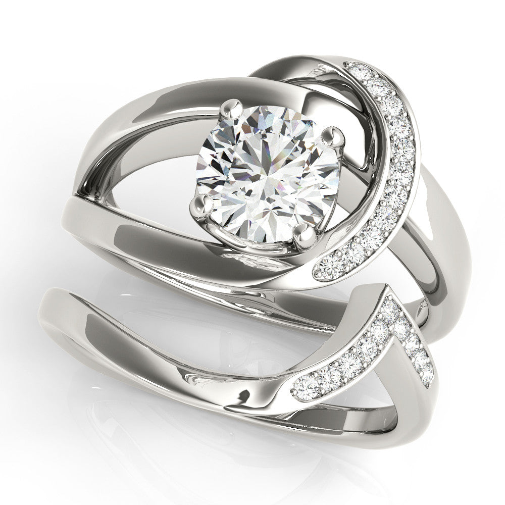 Platinum Round Solitaire Diamond Crossover Band with Four-Prong Setting