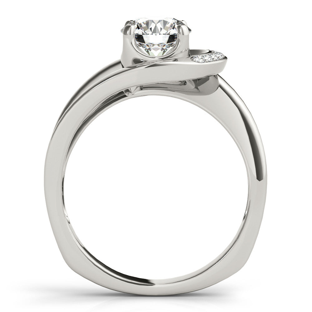 White gold Round Solitaire Diamond Crossover Band with Four-Prong Setting