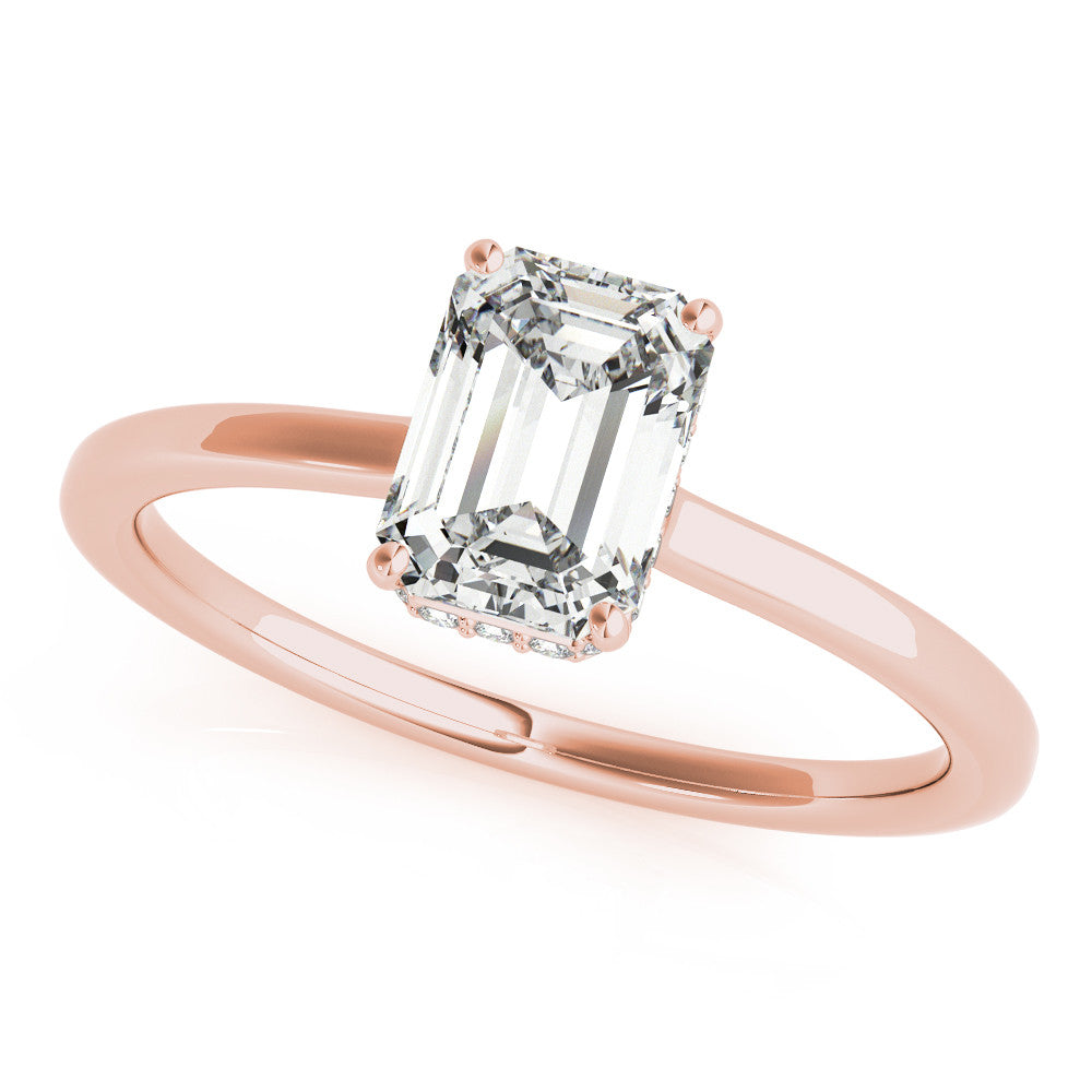 Rose gold Radiant Cut Solitaire Engagement Ring with Four-Prong Setting on a Classic Band