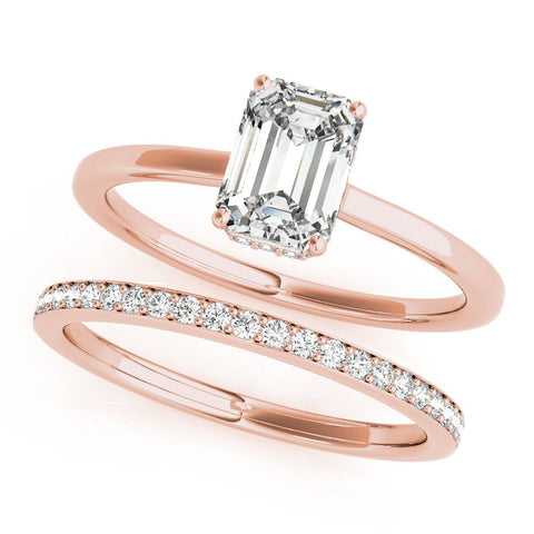 Rose gold Radiant Cut Solitaire Engagement Ring with Four-Prong Setting on a Classic Band