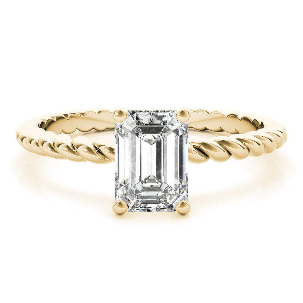 Yellow gold Heart Cut Solitaire Twisted Band with Four-Prong Setting