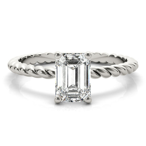 Platinum Princess Cut Solitaire Twisted Band with Four-Prong Setting