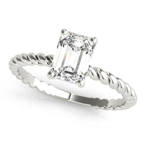 White gold Princess Cut Solitaire Twisted Band with Four-Prong Setting