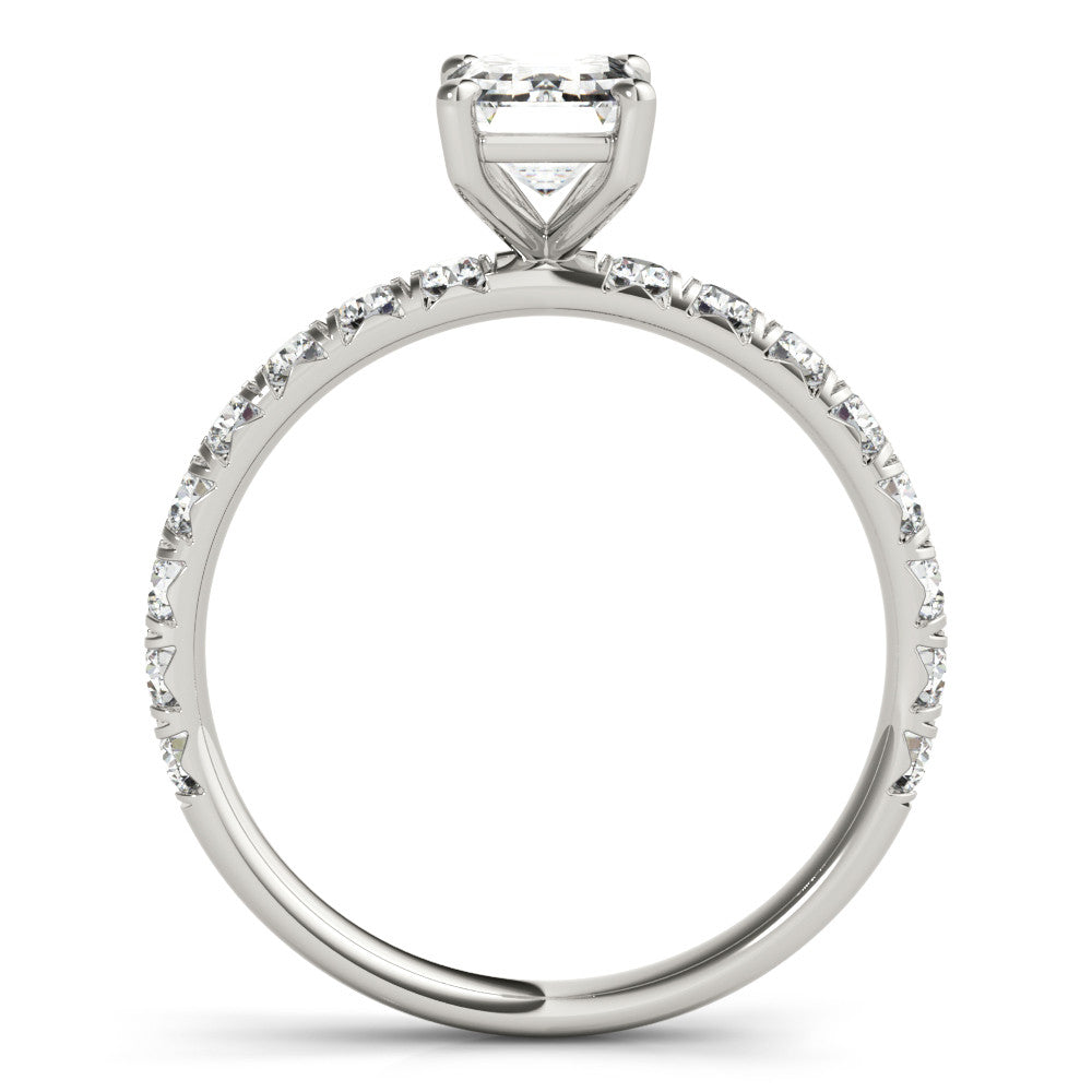 White gold Emerald Cut Diamond Pavé Band with Four-Prong Setting