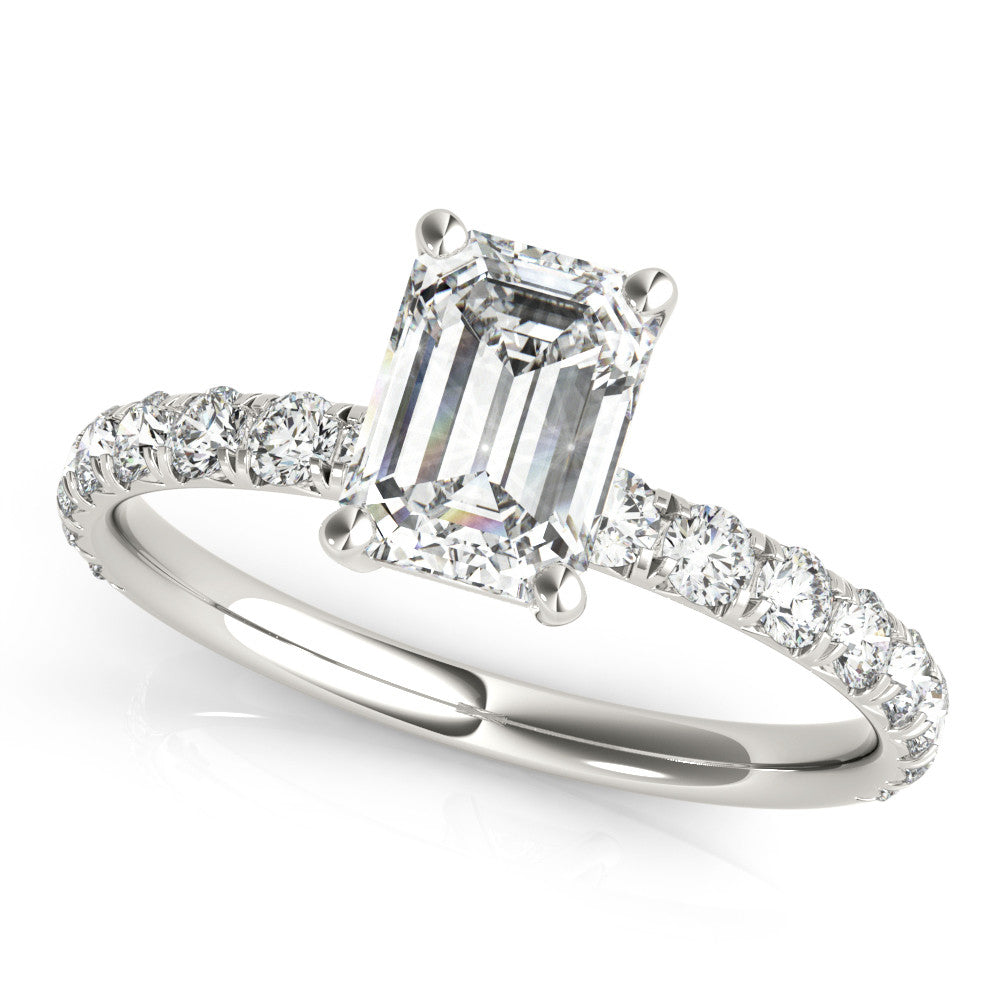 White gold Radiant Cut Diamond Pavé Band with Four-Prong Setting