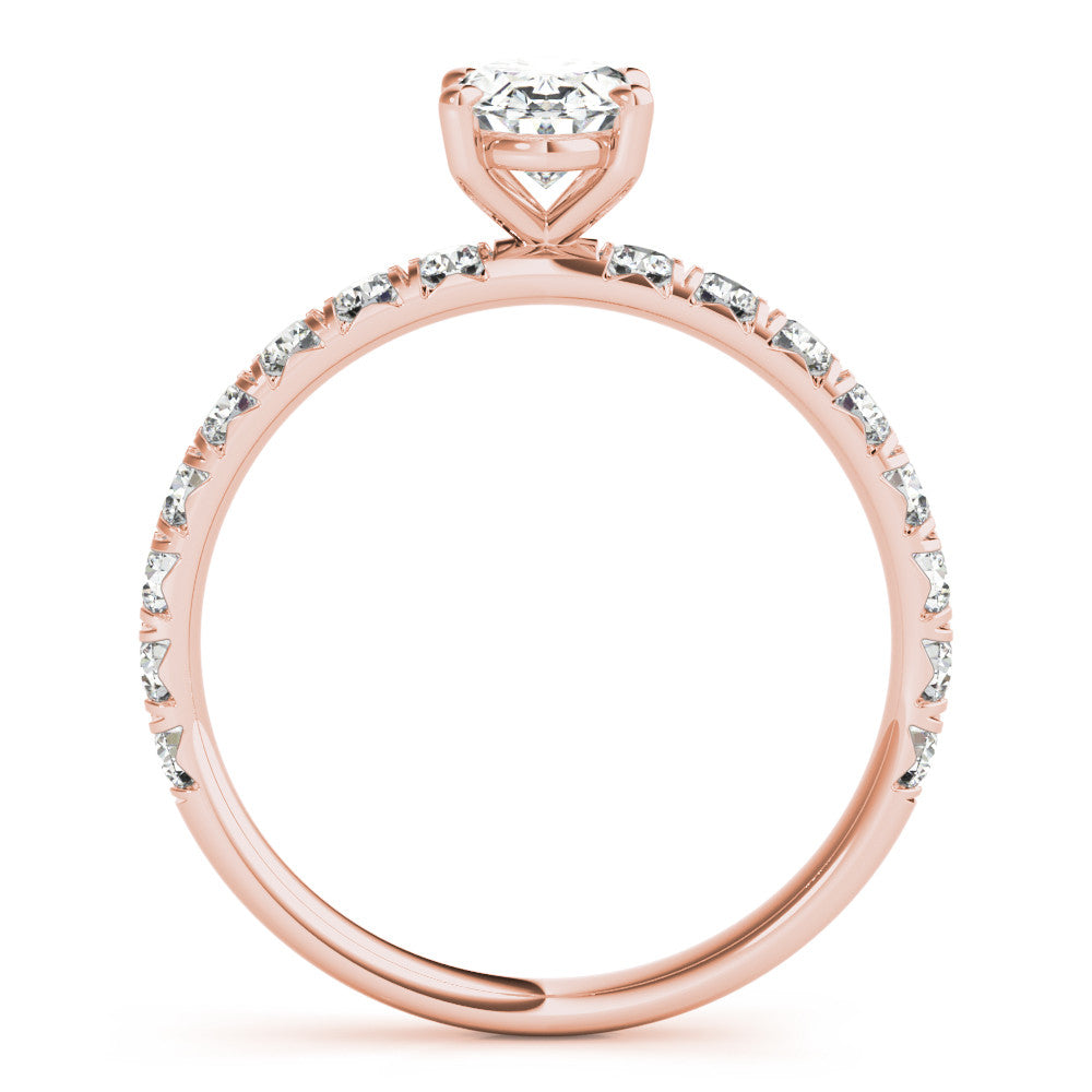 Rose gold Oval Cut Diamond Pavé Band Solitaire with Four-Prong Setting