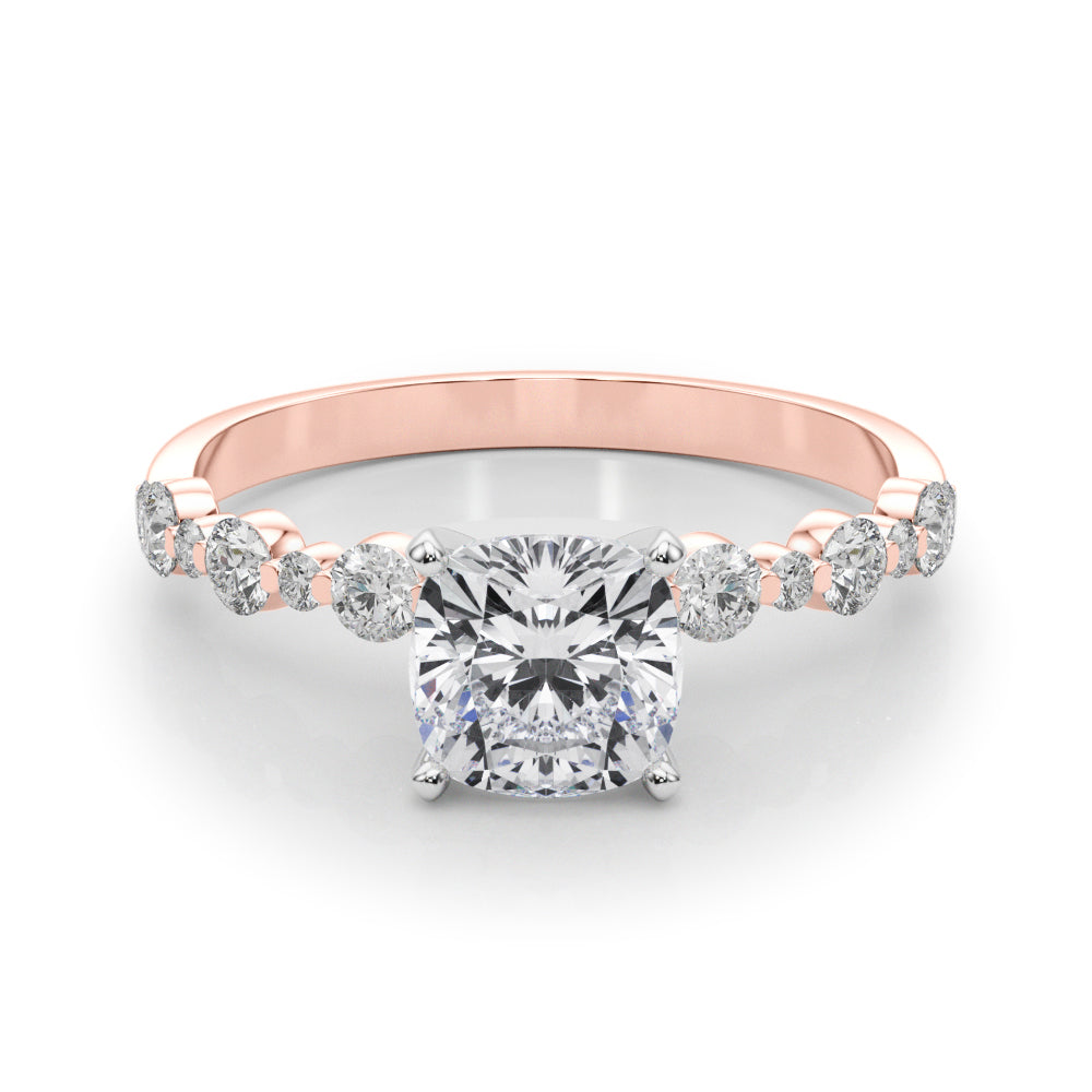 Rose gold Cushion Diamond Prong Set Engagement Ring with Pave Band