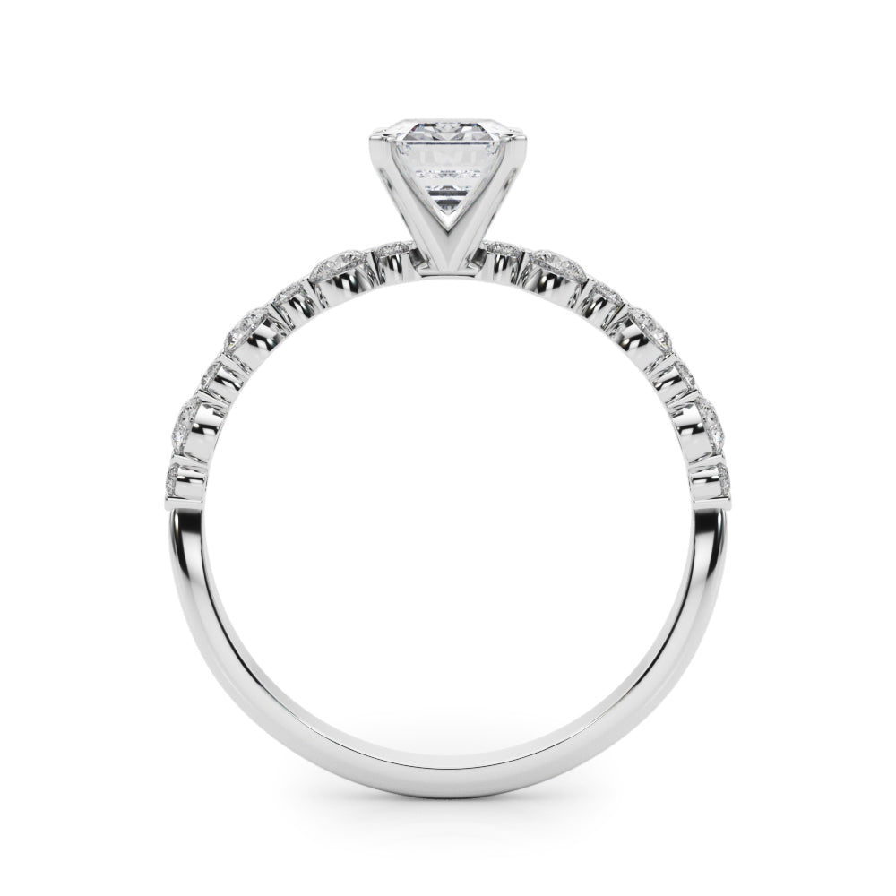 Platinum Radiant Diamond Prong Set Engagement Ring with Pave Band