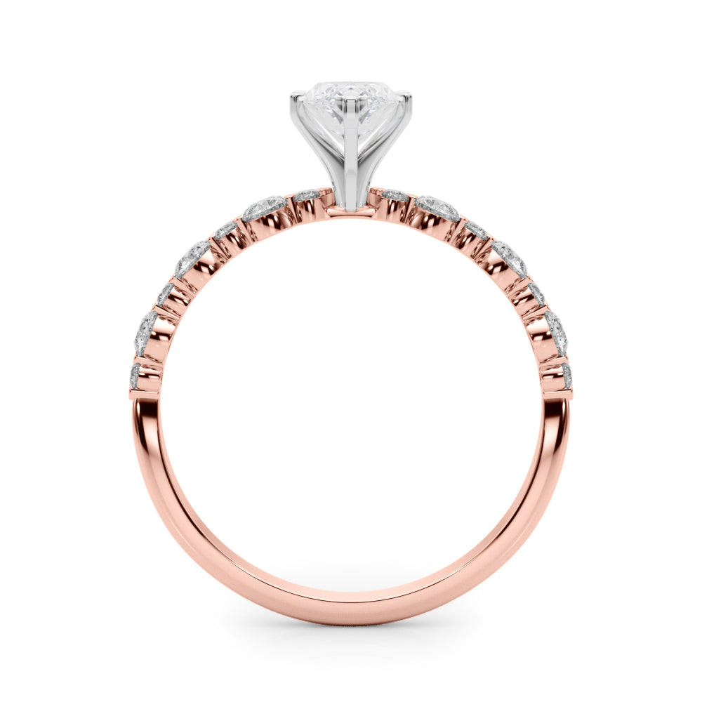Rose gold Marquise Diamond Prong Set Engagement Ring with Pave Band