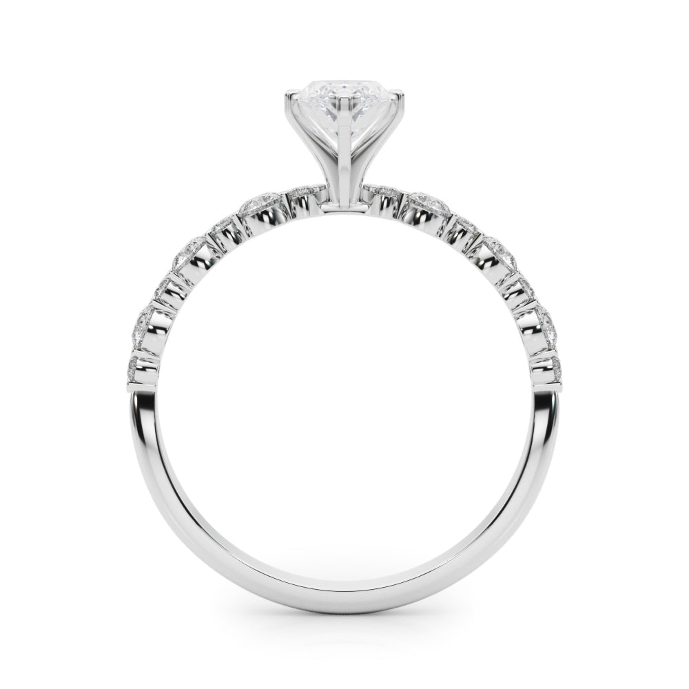 Platinum Marquise Diamond Prong Set Engagement Ring with Pave Band