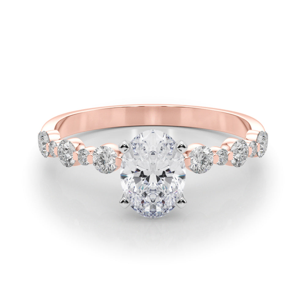 Rose gold Oval Diamond Prong Set Engagement Ring with Pave Band