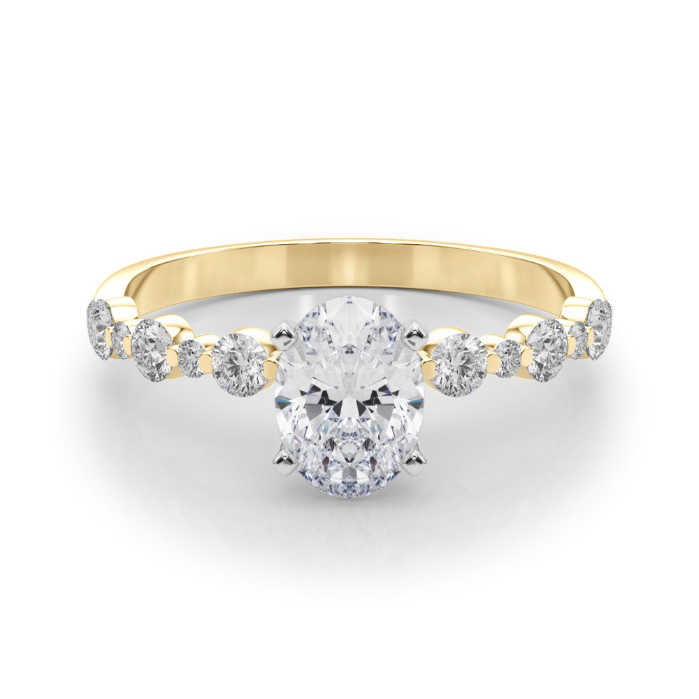 Yellow gold Oval Diamond Prong Set Engagement Ring with Pave Band
