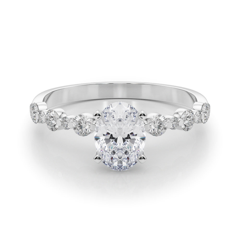 Platinum Oval Diamond Prong Set Engagement Ring with Pave Band