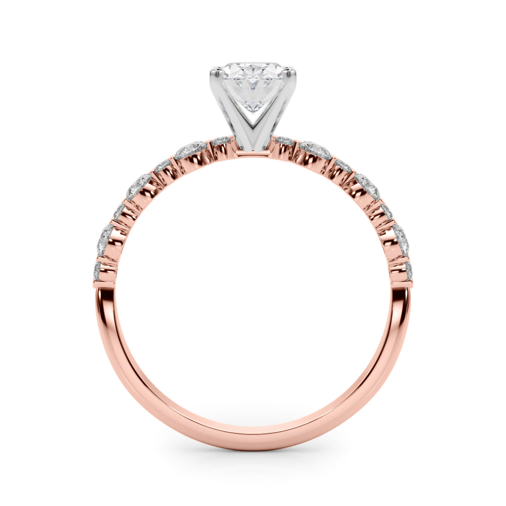 Rose gold Oval Diamond Prong Set Engagement Ring with Pave Band