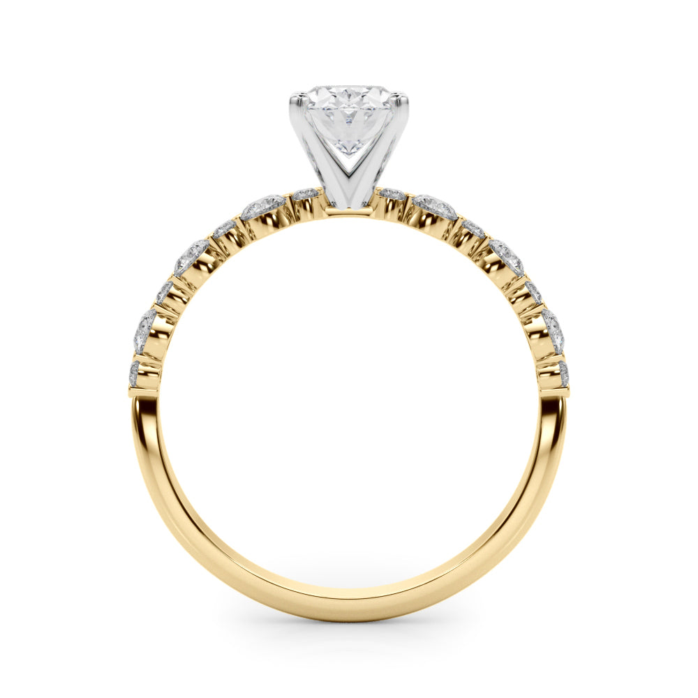 Yellow gold Oval Diamond Prong Set Engagement Ring with Pave Band