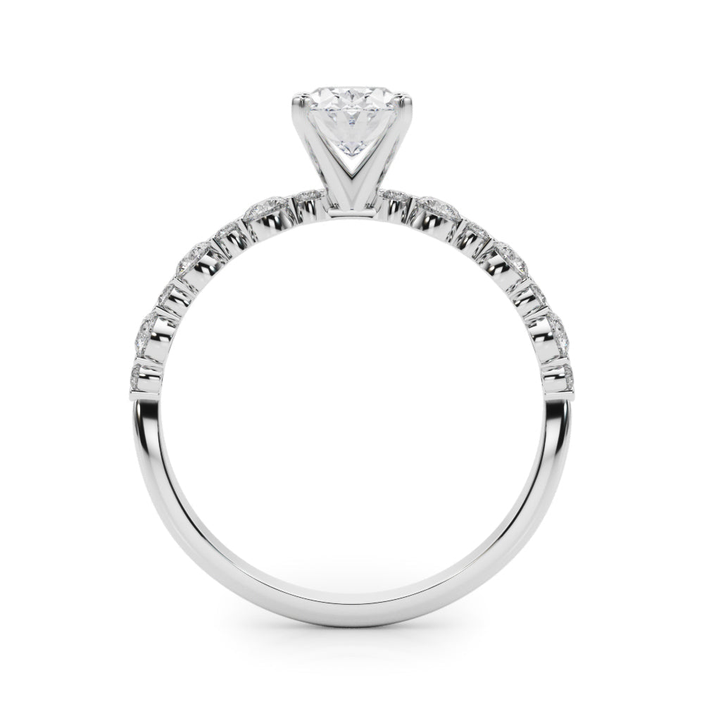 White gold Oval Diamond Prong Set Engagement Ring with Pave Band