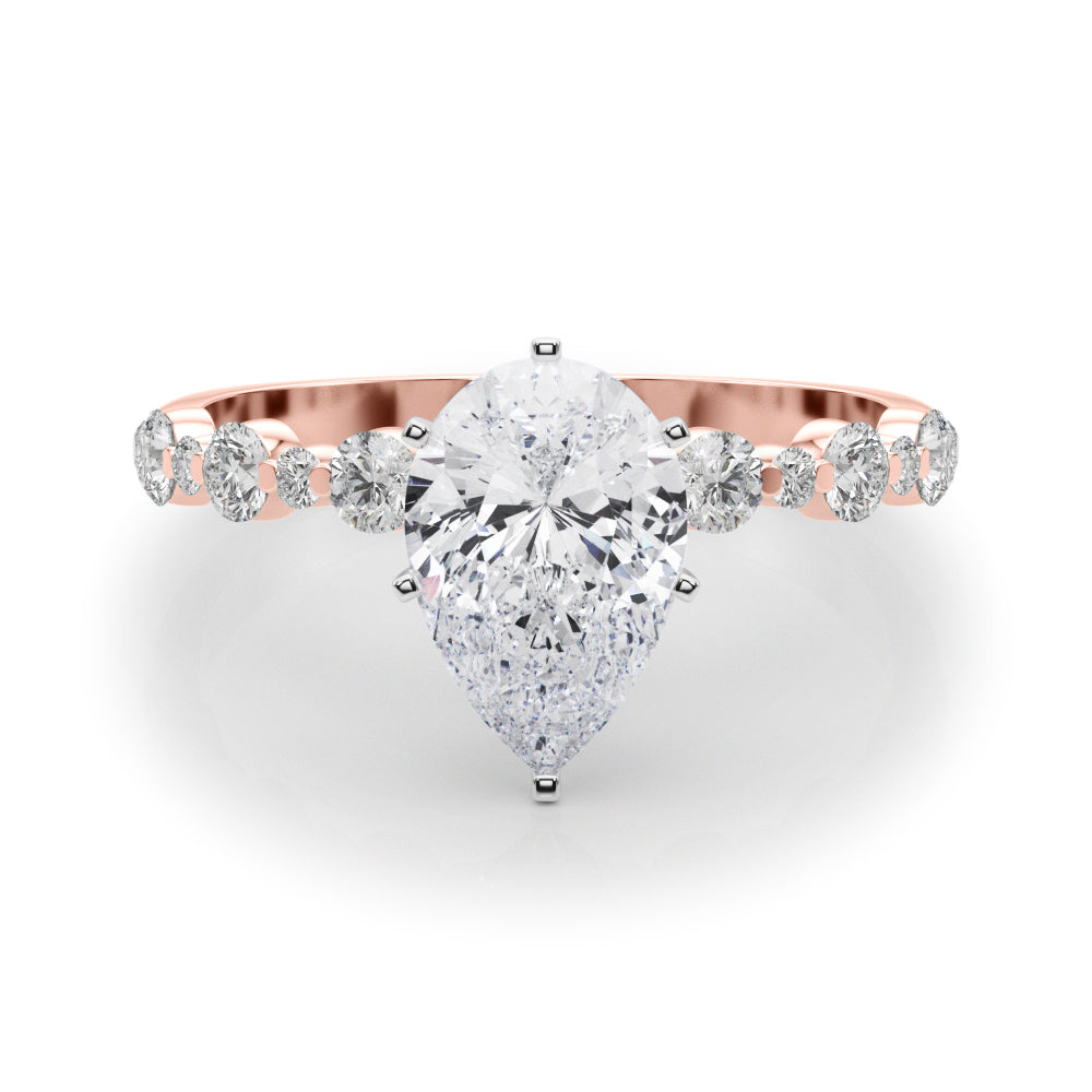 Rose gold Pear Diamond Prong Set Engagement Ring with Pave Band