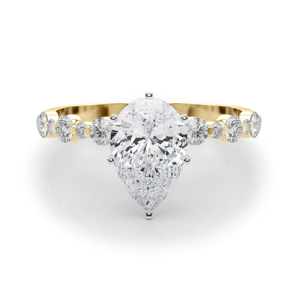 Yellow gold Pear Diamond Prong Set Engagement Ring with Pave Band