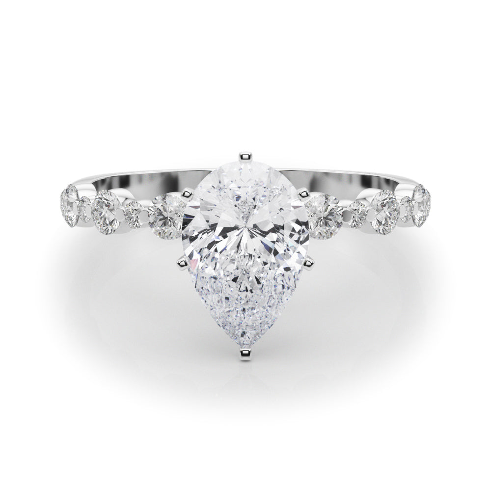 Platinum Pear Diamond Prong Set Engagement Ring with Pave Band