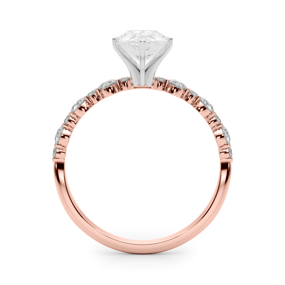 Rose gold Pear Diamond Prong Set Engagement Ring with Pave Band