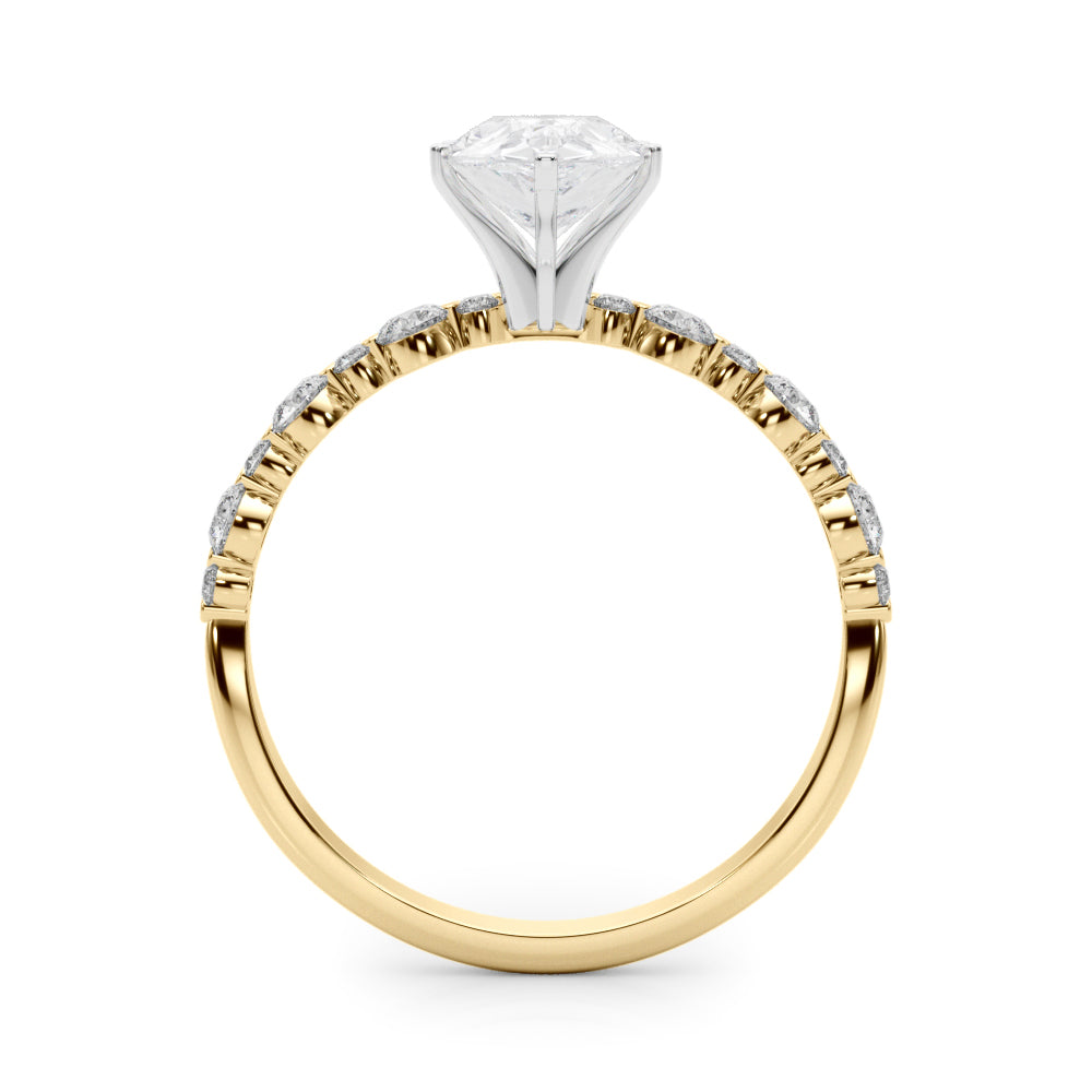 Yellow gold Pear Diamond Prong Set Engagement Ring with Pave Band