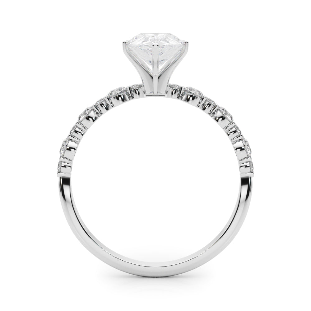 Platinum Pear Diamond Prong Set Engagement Ring with Pave Band