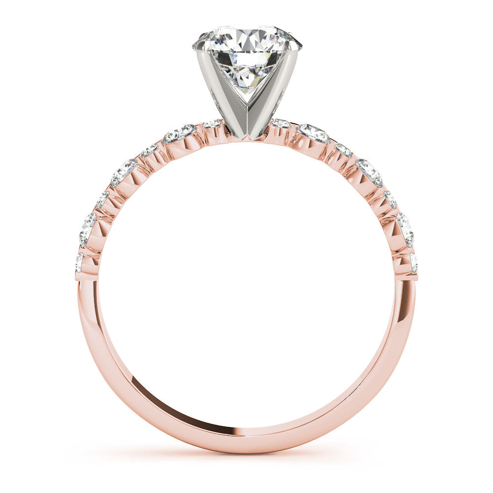 Rose gold Round Diamond Prong Set Engagement Ring with Pave Band