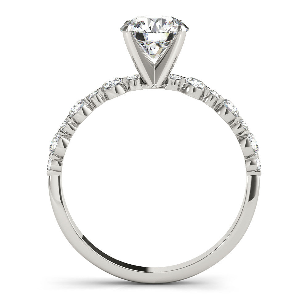Platinum Round Diamond Prong Set Engagement Ring with Pave Band