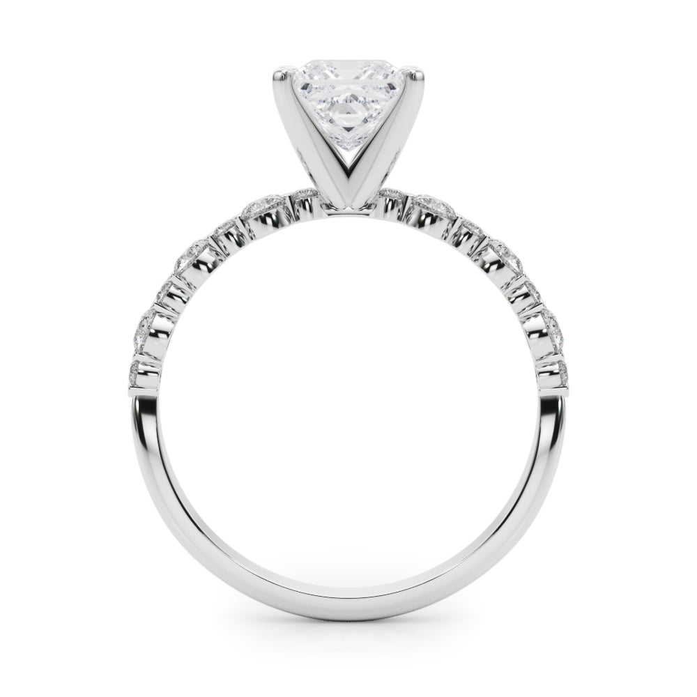 Platinum Princess Diamond Prong Set Engagement Ring with Pave Band