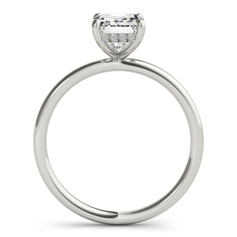 Silver Princess Cut Solitaire Engagement Ring with Four-Prong Setting and Classic Band