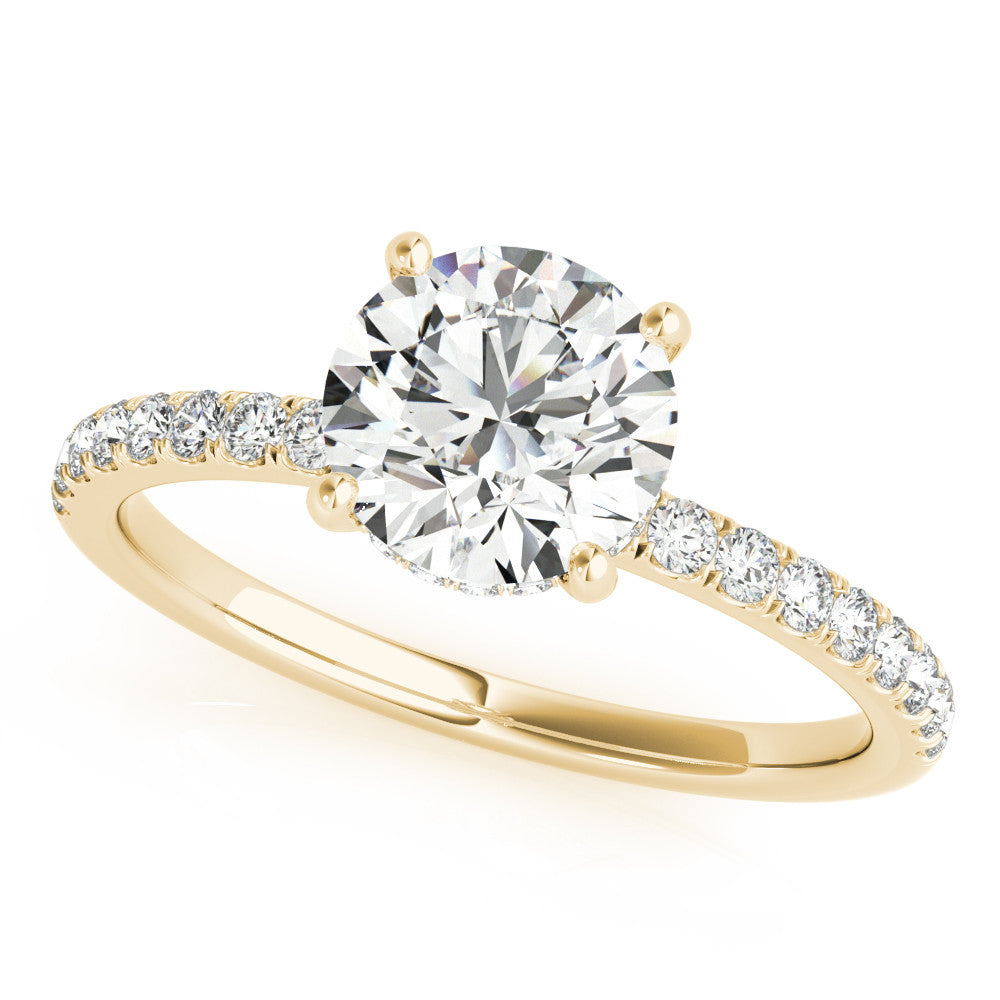 Yellow gold Round Solitaire Diamond Pavé Band with Four-Prong Setting