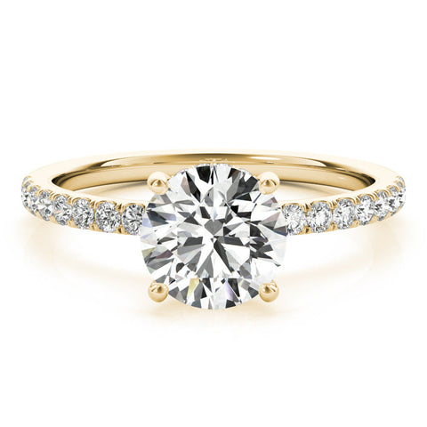Yellow gold Heart Solitaire Diamond Pavé Band with Four-Prong Setting