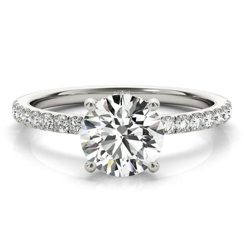 Silver Round Solitaire Diamond Pavé Band with Four-Prong Setting