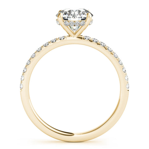 Yellow gold Heart Solitaire Diamond Pavé Band with Four-Prong Setting