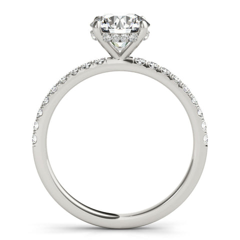 Silver Marquise Solitaire Diamond Pavé Band with Four-Prong Setting