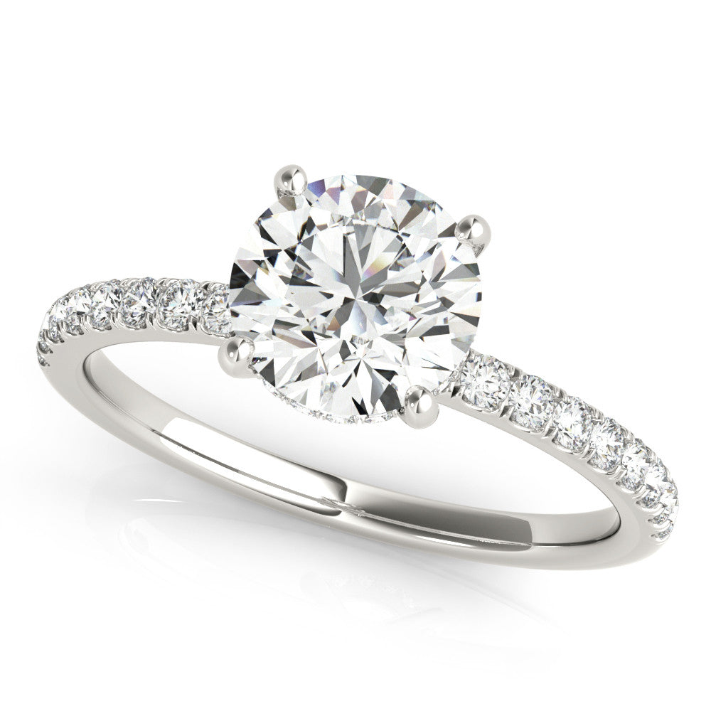 White gold Round Solitaire Diamond Pavé Band with Four-Prong Setting