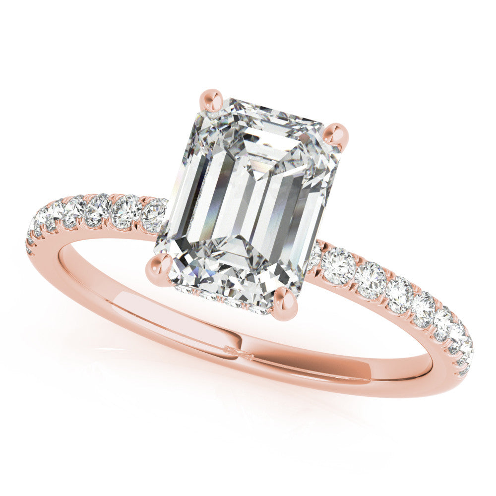 Rose gold Marquise Cut Diamond Pave Band Solitaire Ring with Four-Prong Setting