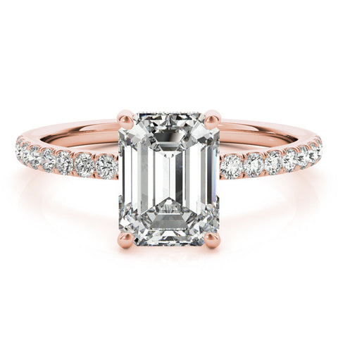 Rose gold Marquise Cut Diamond Pave Band Solitaire Ring with Four-Prong Setting