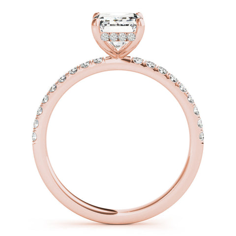 Rose gold Round Cut Diamond Pave Band Solitaire Ring with Four-Prong Setting