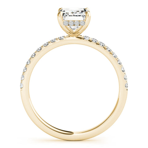 Yellow gold Marquise Cut Diamond Pave Band Solitaire Ring with Four-Prong Setting