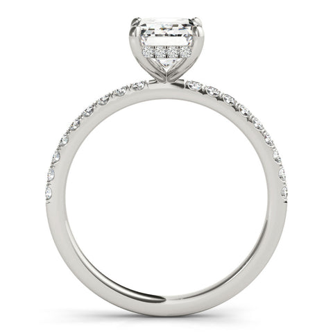 White gold Pear Cut Diamond Pave Band Solitaire Ring with Four-Prong Setting