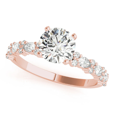 Rose gold Heart Solitaire with Side Stones, Pave Band, Four-Prong Setting