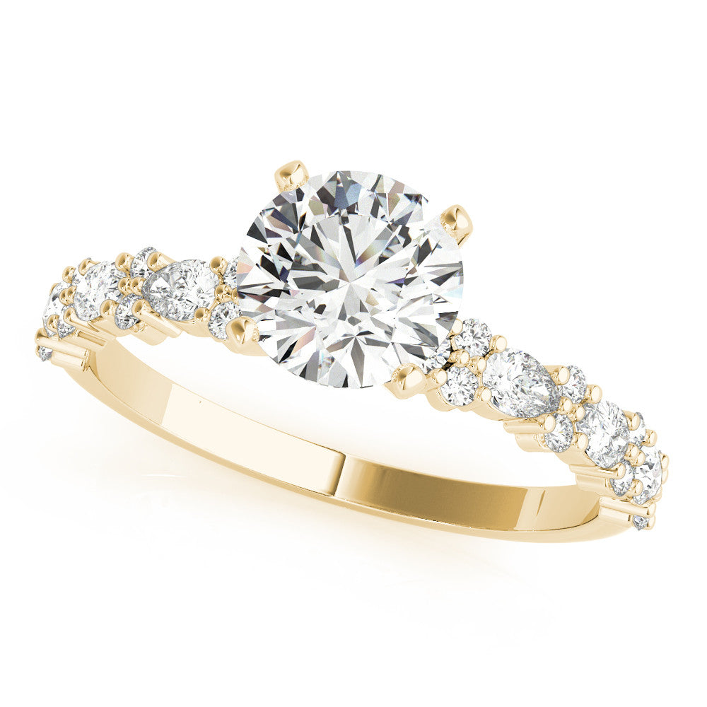 Yellow gold Heart Solitaire with Side Stones, Pave Band, Four-Prong Setting