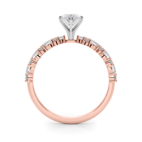 Rose gold Marquise Solitaire with Side Stones, Pave Band, Four-Prong Setting