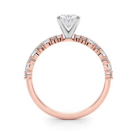 Rose gold Oval Solitaire with Side Stones, Pave Band, Four-Prong Setting