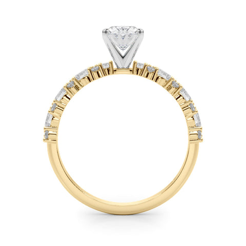 Yellow gold Oval Solitaire with Side Stones, Pave Band, Four-Prong Setting