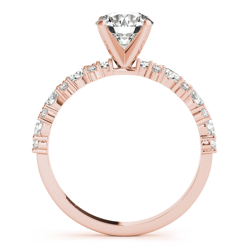Rose gold Heart Solitaire with Side Stones, Pave Band, Four-Prong Setting