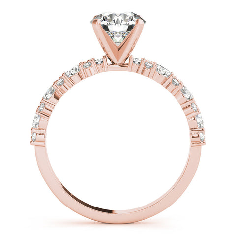Rose gold Heart Solitaire with Side Stones, Pave Band, Four-Prong Setting