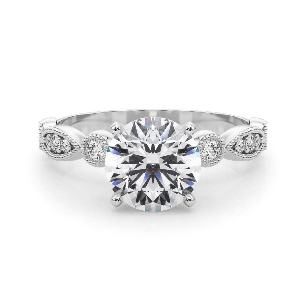 Silver Heart Milgrain Bezel Diamond Engagement Ring with Solitaire Prong Setting